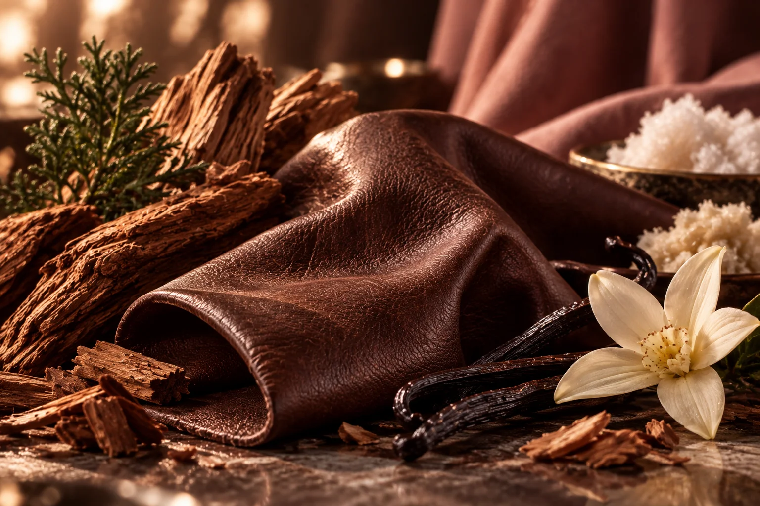 Fresh leather, cedar and vanilla composition for PENUMBRA